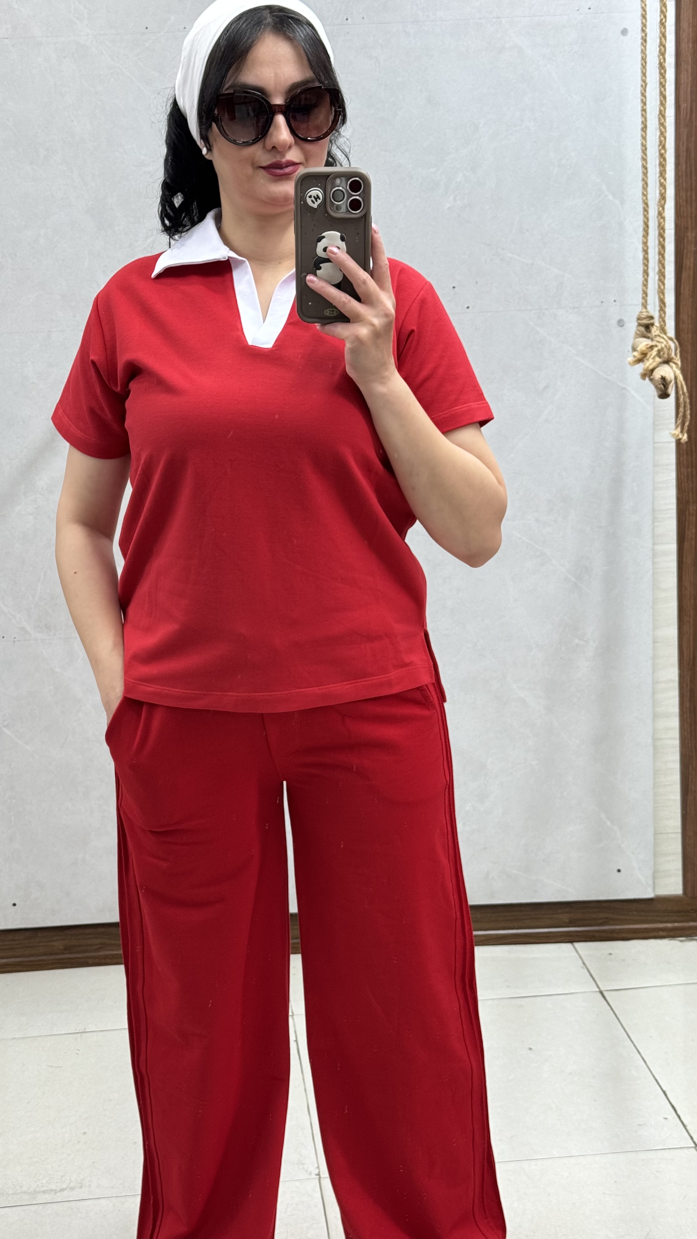 پلوشرت یقه سفید٫ دو نخ پنبه گرم بالا